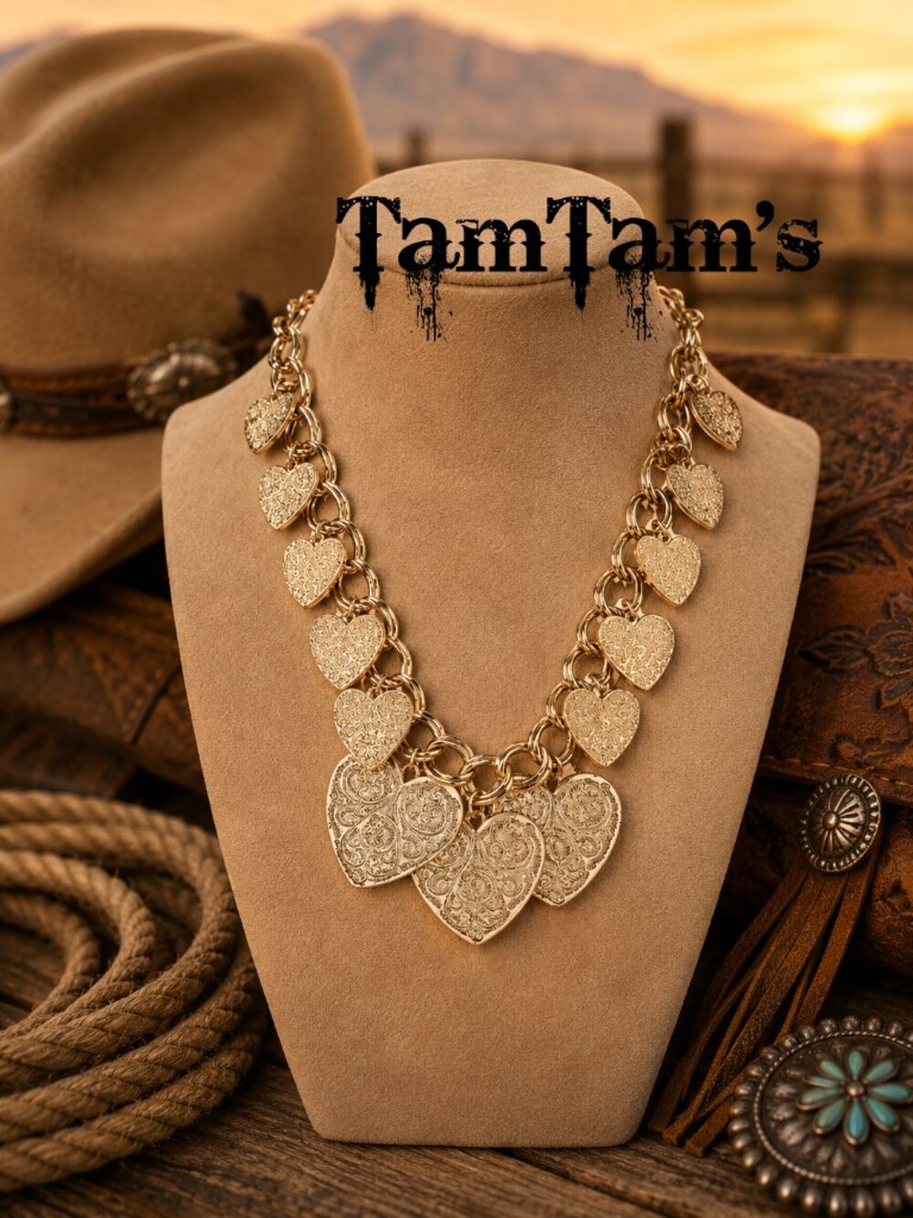 NWT Park Lane Cowgirl Chunky Heart Charm Necklace Western Luxe Collection